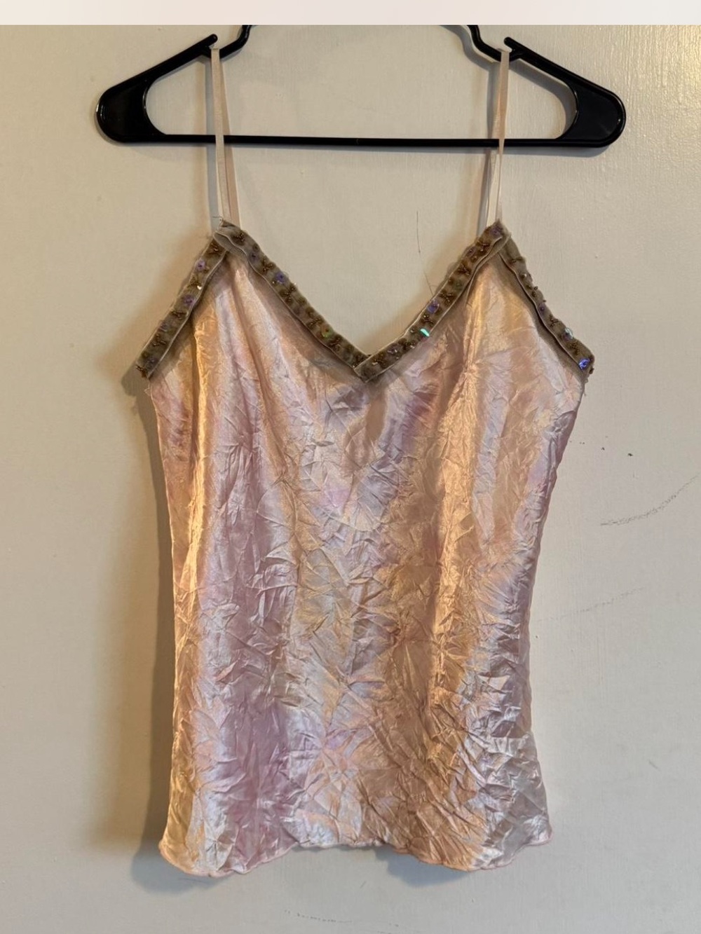 Vintage Y2K VOXX NY pink tie dye beaded neckline satin tank top cami 
size large